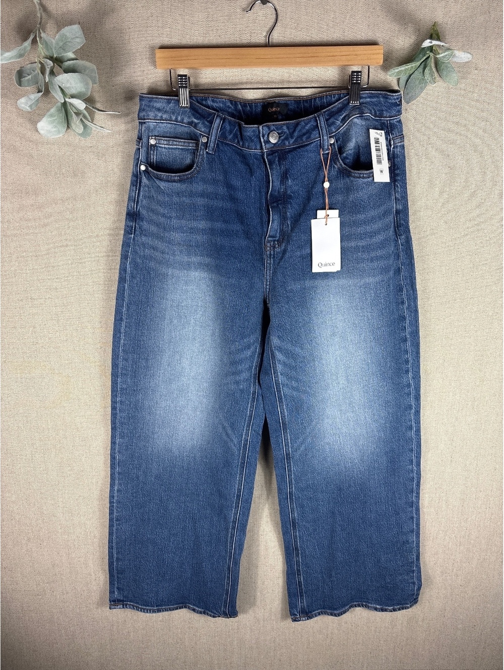 Quince > New Bella Stretch Relaxed High Waist Wide Leg Medium Denim Jeans 33